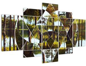 Slika - Geometrijski kolaž na ozadju nordijskih gozdov (150x105 cm)