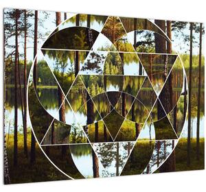 Slika - Geometrijski kolaž na ozadju nordijskih gozdov (70x50 cm)