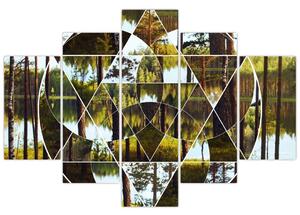 Slika - Geometrijski kolaž na ozadju nordijskih gozdov (150x105 cm)
