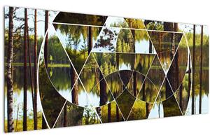Slika - Geometrijski kolaž na ozadju nordijskih gozdov (120x50 cm)