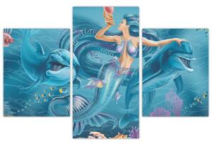Slika - Morska deklica z delfini (90x60 cm)
