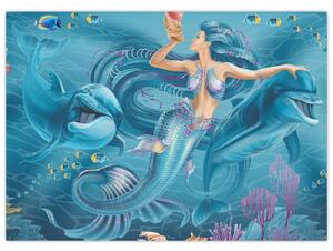Slika - Morska deklica z delfini (70x50 cm)