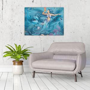 Slika - Morska deklica z delfini (70x50 cm)