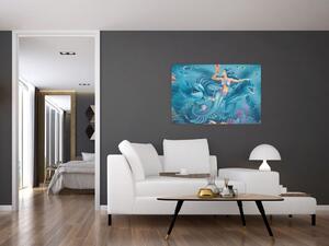Slika - Morska deklica z delfini (90x60 cm)