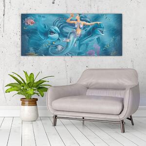 Slika - Morska deklica z delfini (120x50 cm)