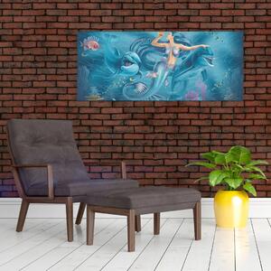 Slika - Morska deklica z delfini (120x50 cm)