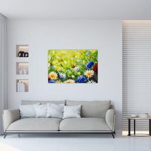 Slika cvetočega travnika, oljna slika (90x60 cm)