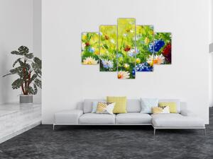 Slika cvetočega travnika, oljna slika (150x105 cm)