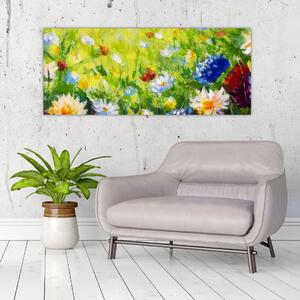 Slika cvetočega travnika, oljna slika (120x50 cm)