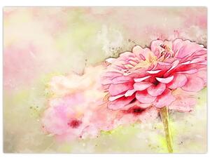 Staklena slika - Rožnata roža, akvarel (70x50 cm)