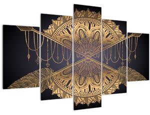 Slika - Zlata mandala s puščicami (150x105 cm)
