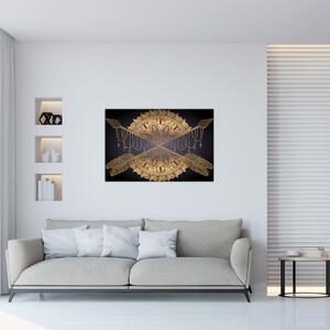 Slika - Zlata mandala s puščicami (90x60 cm)