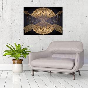 Slika - Zlata mandala s puščicami (70x50 cm)