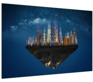 Slika - Veliko mesto lebdi skozi vesolje (90x60 cm)