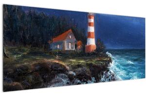 Slika - Svetilnik na obali oceana, akvarel (120x50 cm)