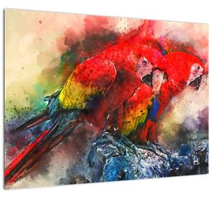 Staklena slika rdeče papige ara (70x50 cm)