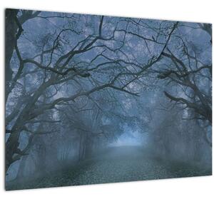 Staklena slika gozda v megli (70x50 cm)