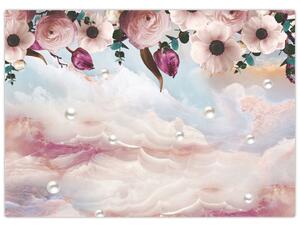Slika rožnatih cvetov z rožnatim marmorjem (70x50 cm)