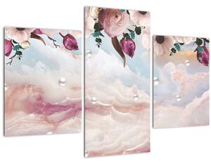 Slika rožnatih cvetov z rožnatim marmorjem (90x60 cm)