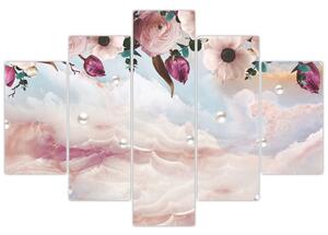 Slika rožnatih cvetov z rožnatim marmorjem (150x105 cm)