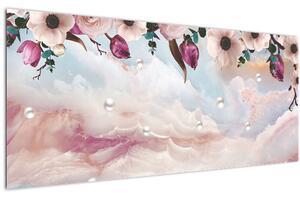 Slika rožnatih cvetov z rožnatim marmorjem (120x50 cm)