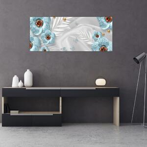 Slika - 3D modre rože (120x50 cm)