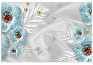 Slika - 3D modre rože (90x60 cm)