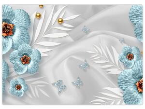 Slika - 3D modre rože (70x50 cm)