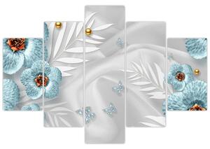 Slika - 3D modre rože (150x105 cm)