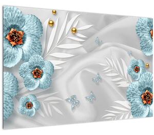 Slika - 3D modre rože (90x60 cm)