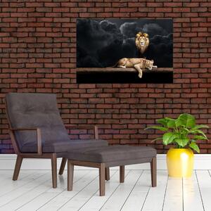 Slika - Lev in levinja v oblakih (90x60 cm)