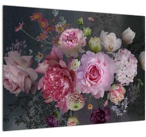 Staklena slika - Vrtne rože (70x50 cm)