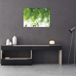 Staklena slika - Jeleni v gozdu (70x50 cm)