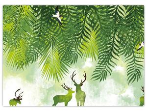 Staklena slika - Jeleni v gozdu (70x50 cm)