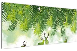 Slika - Jeleni v gozdu (120x50 cm)