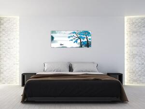 Slika - Naslikano jezero s čolnom (120x50 cm)