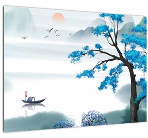 Slika - Naslikano jezero s čolnom (70x50 cm)