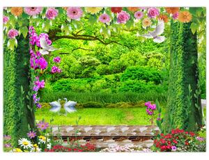 Slika - Čarobni vrt z labodi (70x50 cm)