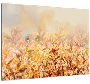 Staklena slika - Listje v jesenskih barvah, oljna slika (70x50 cm)