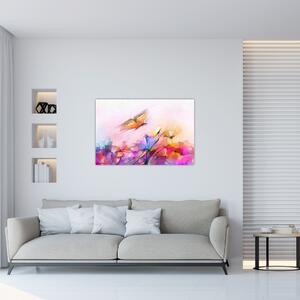 Slika - Metulj nad rožo, abstrakcija (90x60 cm)