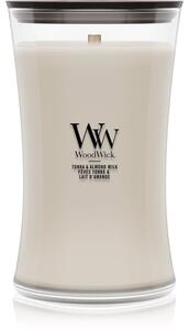 Woodwick Tonka & Almond Milk mirisna svijeća s drvenim fitiljem 610 g