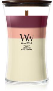 Woodwick Trilogy Lush Nectar mirisna svijeća s drvenim fitiljem 610 g