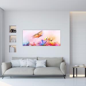 Slika - Metulj nad rožo, abstrakcija (120x50 cm)