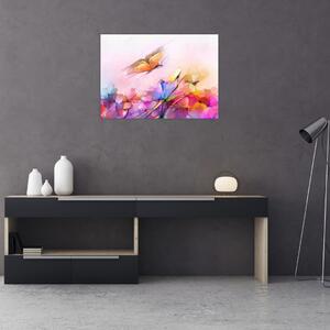 Slika - Metulj nad rožo, abstrakcija (70x50 cm)