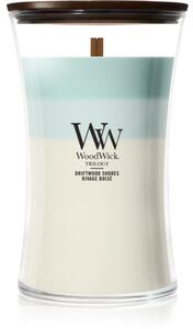 Woodwick Trilogy Driftwood Shores mirisna svijeća s drvenim fitiljem 610 g