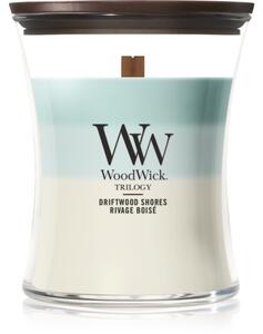 Woodwick Trilogy Driftwood Shores mirisna svijeća s drvenim fitiljem 275 g