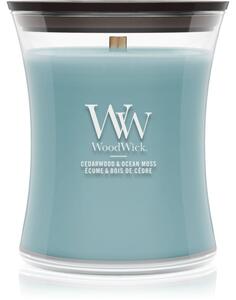 Woodwick Cedarwood & Ocean Moss mirisna svijeća s drvenim fitiljem 275 g
