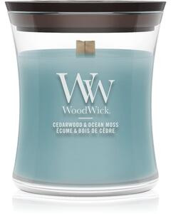 Woodwick Cedarwood & Ocean Moss mirisna svijeća s drvenim fitiljem 85 g