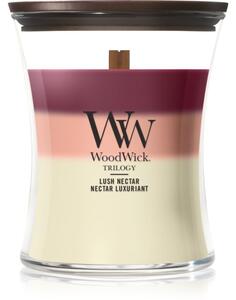 Woodwick Trilogy Lush Nectar mirisna svijeća s drvenim fitiljem 275 g