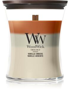 Woodwick Trilogy Vanilla Embers mirisna svijeća s drvenim fitiljem 275 g